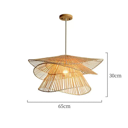 Natural woven bamboo rattan pendant light with tiered fan-like design and warm glow for dining room decorbites bamboo rattan