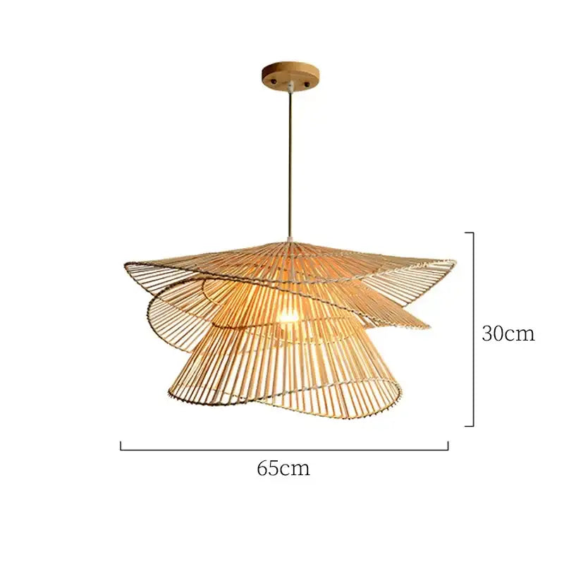 Natural woven bamboo rattan pendant light with tiered fan-like design and warm glow for dining room decorbites bamboo rattan