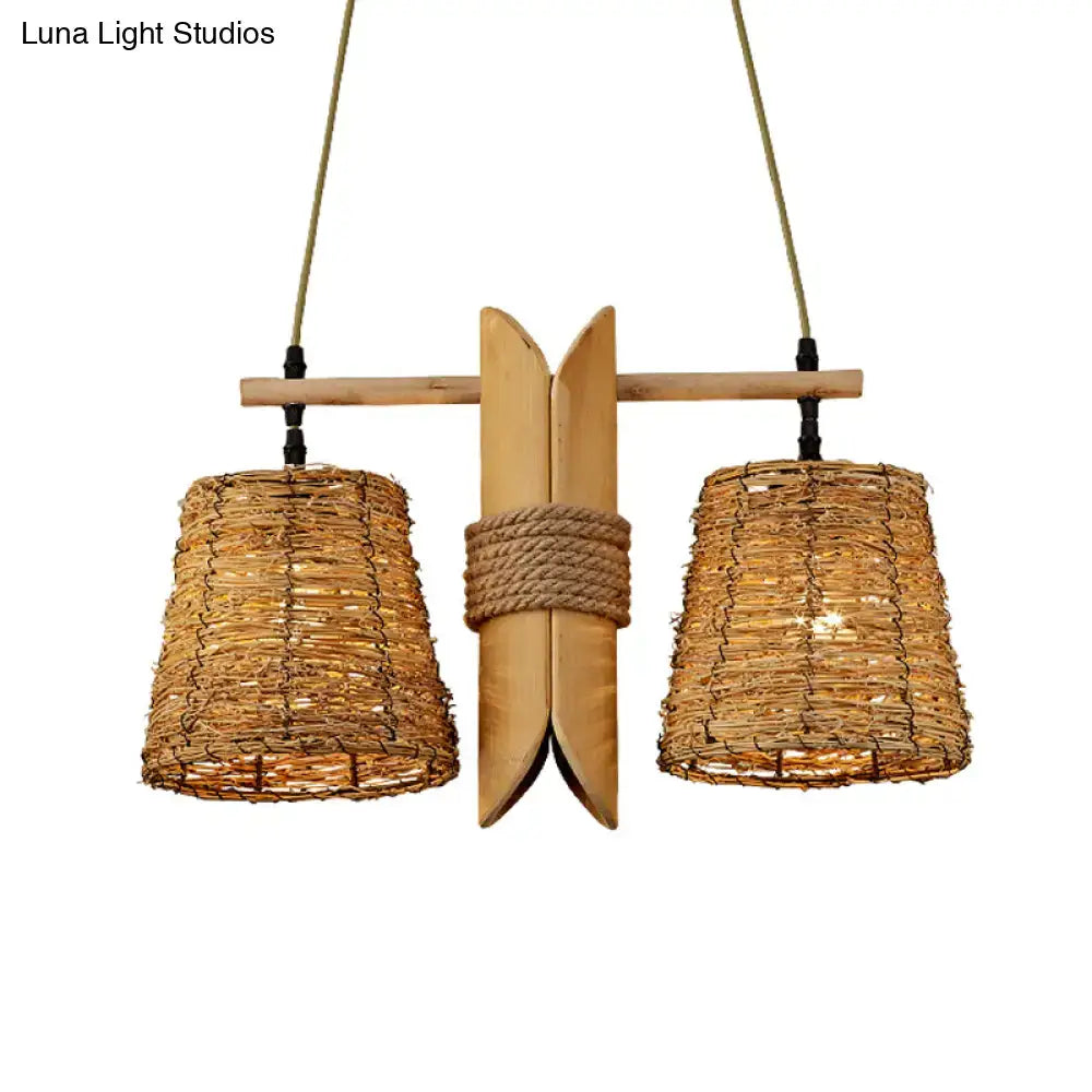 DecorBites rattan conic pendant ceiling light with beige heads and bamboo tube decoration for island ceiling light use