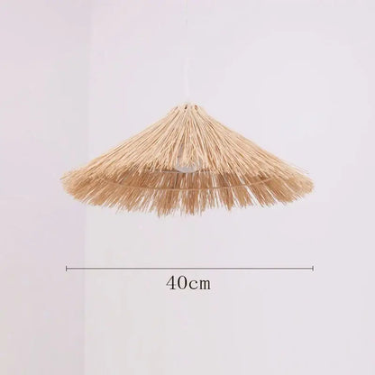 Beige natural woven rattan pendant light with a wide conical shade for dining room pendant lights