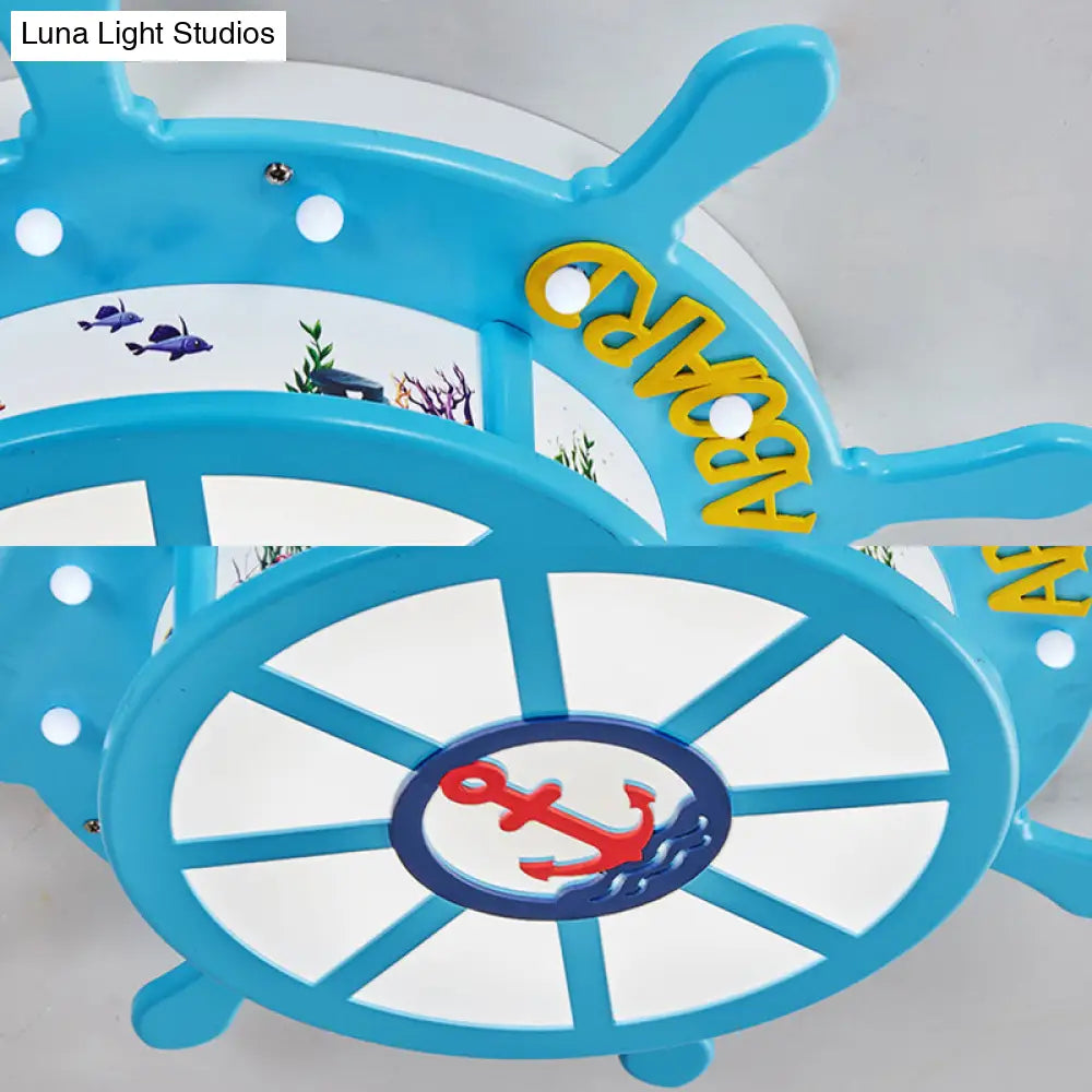 DecorBites™ DecorBites™ Nautical Blue Rudder Boys' Bedroom Ceiling Lamp - Acrylic Flush Ceiling Light