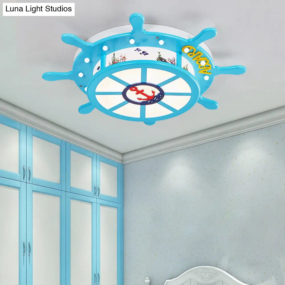 DecorBites™ DecorBites™ Nautical Blue Rudder Boys' Bedroom Ceiling Lamp - Acrylic Flush Ceiling Light