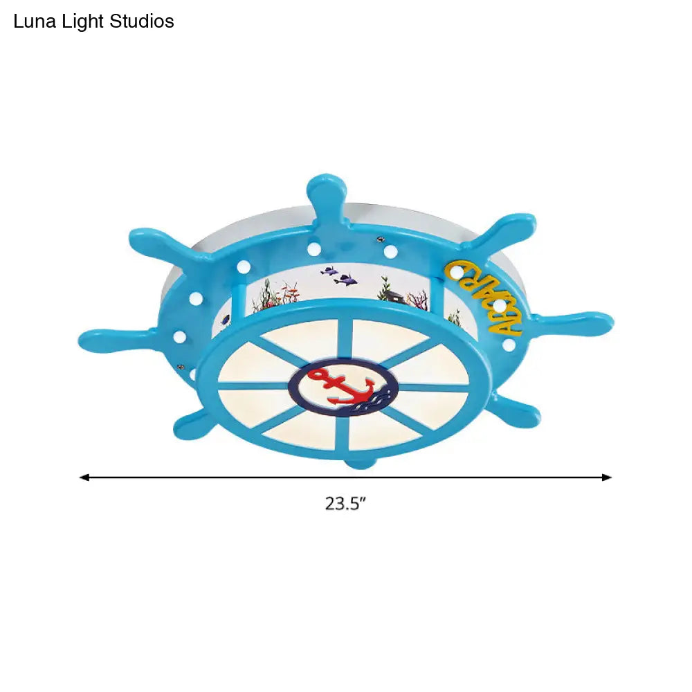 DecorBites™ DecorBites™ Nautical Blue Rudder Boys' Bedroom Ceiling Lamp - Acrylic Flush Ceiling Light