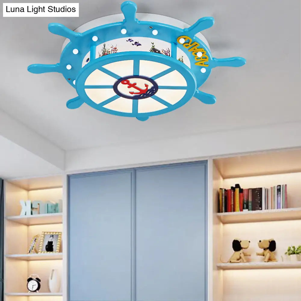 DecorBites™ DecorBites™ Nautical Blue Rudder Boys' Bedroom Ceiling Lamp - Acrylic Flush Ceiling Light