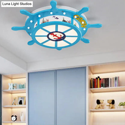 DecorBites™ DecorBites™ Nautical Blue Rudder Boys' Bedroom Ceiling Lamp - Acrylic Flush Ceiling Light
