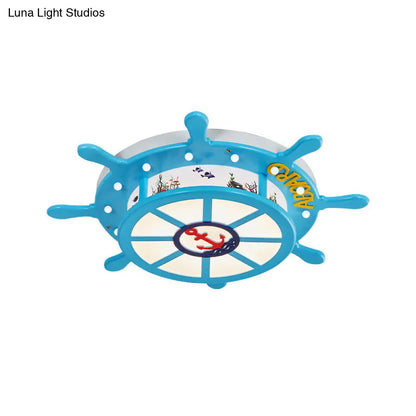 DecorBites™ DecorBites™ Nautical Blue Rudder Boys' Bedroom Ceiling Lamp - Acrylic Flush Ceiling Light