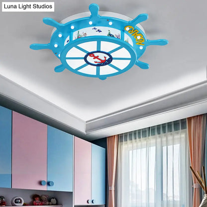 DecorBites™ DecorBites™ Nautical Blue Rudder Boys' Bedroom Ceiling Lamp - Acrylic Flush Ceiling Light