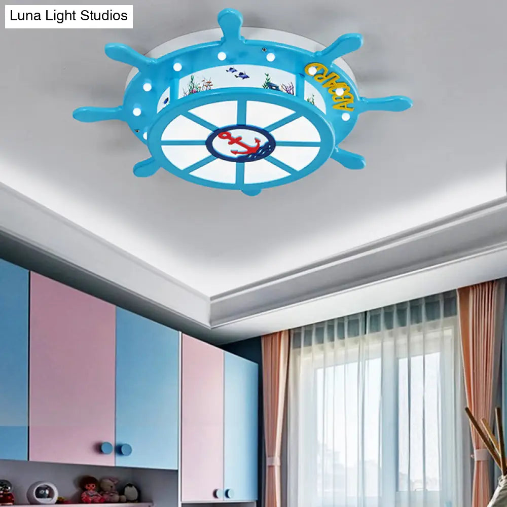 DecorBites™ DecorBites™ Nautical Blue Rudder Boys' Bedroom Ceiling Lamp - Acrylic Flush Ceiling Light