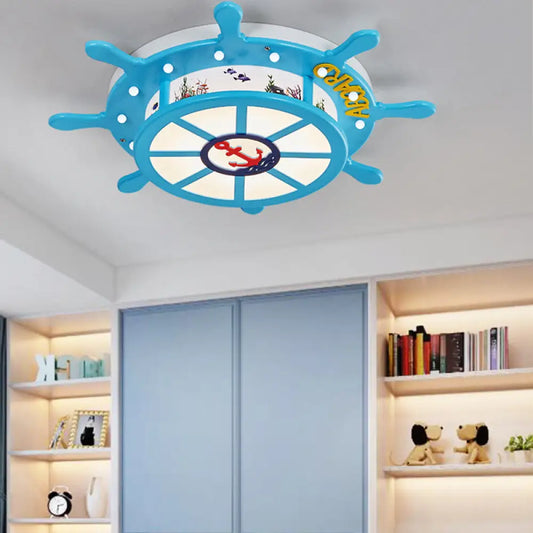 DecorBites™ DecorBites™ Nautical Blue Rudder Boys' Bedroom Ceiling Lamp - Acrylic Flush Ceiling Light