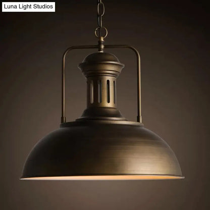 Nautical Bowl Pendant Single-Bulb Hanging Lamp - Vented Socket, Bronze Finish