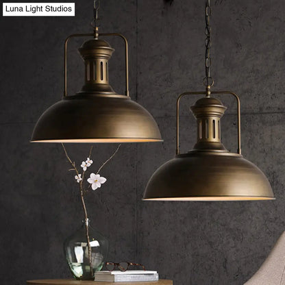 Nautical Bowl Pendant Single-Bulb Hanging Lamp - Vented Socket, Bronze Finish