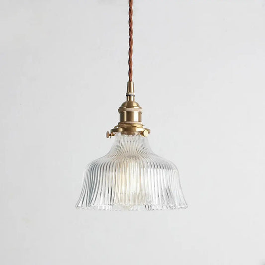 Nautical Brass Pendant Lamp - Clear Glass, Pleated Design, 1-Light Ceiling Fixture for Restaurants