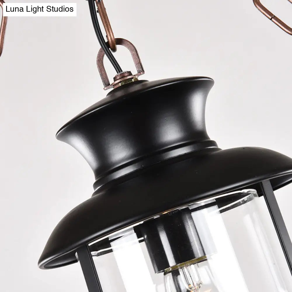 Nautical Brown Glass Pendant Lamp with Arch Wood Deco - Cylindrical 1-Bulb Hanging Light