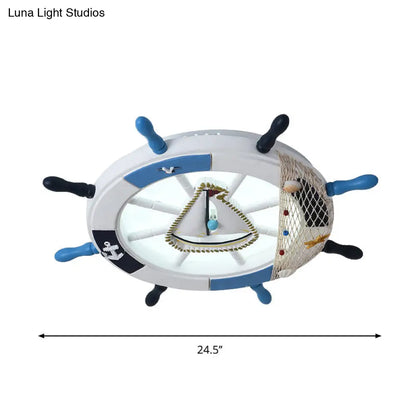 DecorBites™ DecorBites™ Nautical Flush Mount LED Light with Wood Rudder Deco and Blue Acrylic Circle