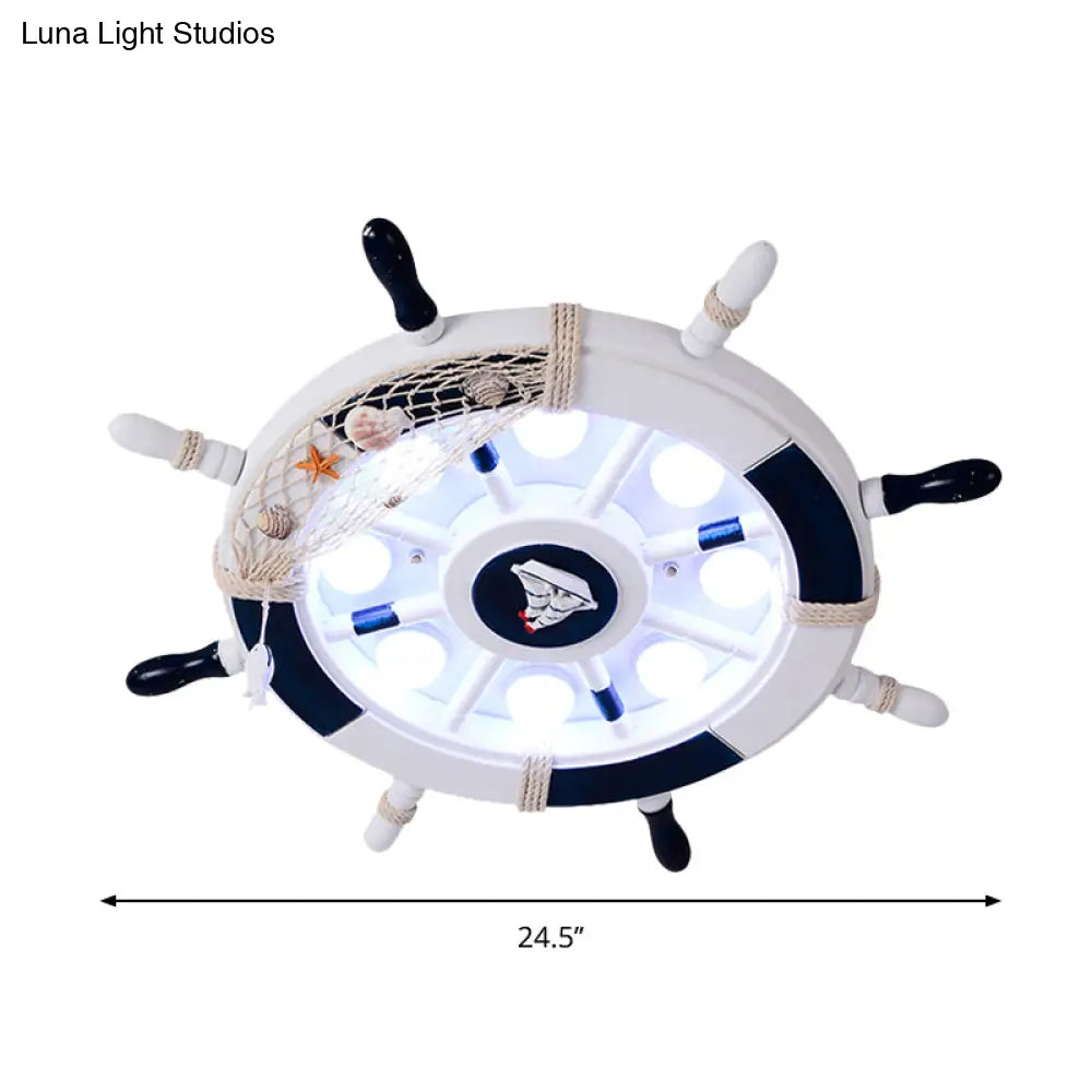 DecorBites™ DecorBites™ Nautical Flush Mount LED Light with Wood Rudder Deco and Blue Acrylic Circle
