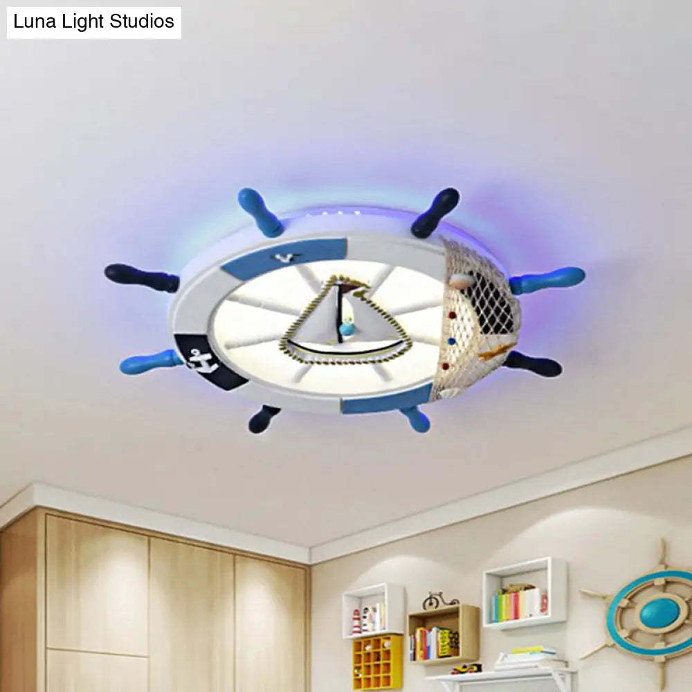 DecorBites™ DecorBites™ Nautical Flush Mount LED Light with Wood Rudder Deco and Blue Acrylic Circle