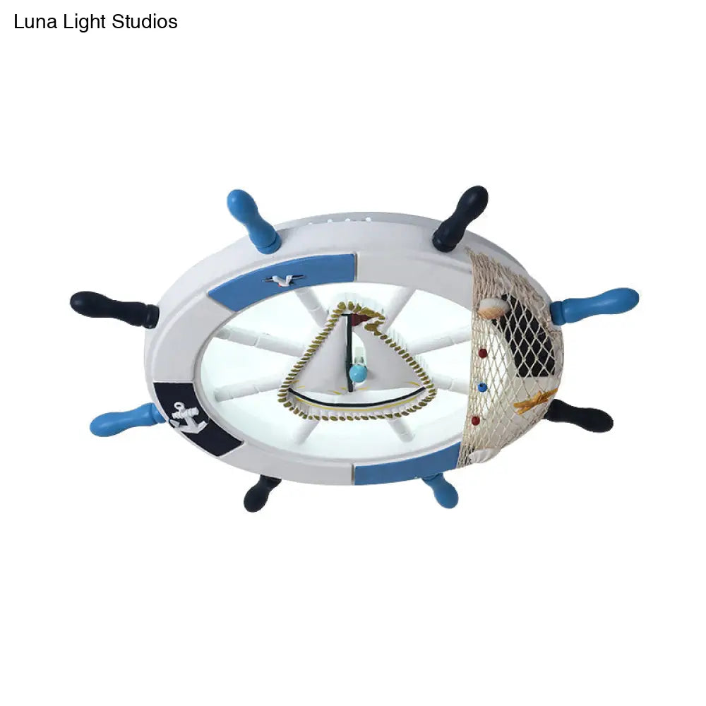 DecorBites™ DecorBites™ Nautical Flush Mount LED Light with Wood Rudder Deco and Blue Acrylic Circle