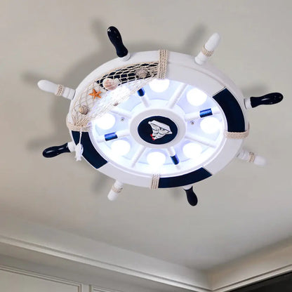 DecorBites™ DecorBites™ Nautical Flush Mount LED Light with Wood Rudder Deco and Blue Acrylic Circle
