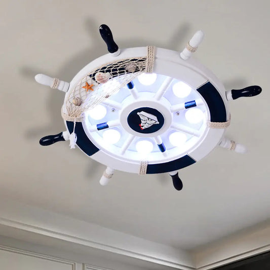DecorBites™ DecorBites™ Nautical Flush Mount LED Light with Wood Rudder Deco and Blue Acrylic Circle