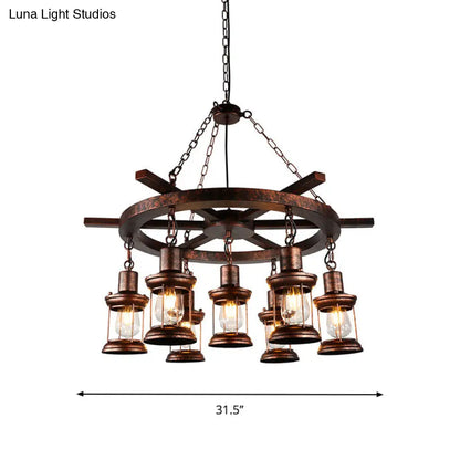 Nautical Hanging Light Kit with Rope Cord - 3/7 Head Metallic Chandelier Pendant in Copper