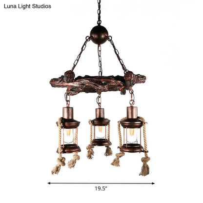 Nautical Hanging Light Kit with Rope Cord - 3/7 Head Metallic Chandelier Pendant in Copper