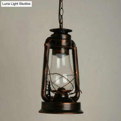 Nautical Kerosene Lantern Pendant Light - Clear Glass Hanging Lamp for Corridor