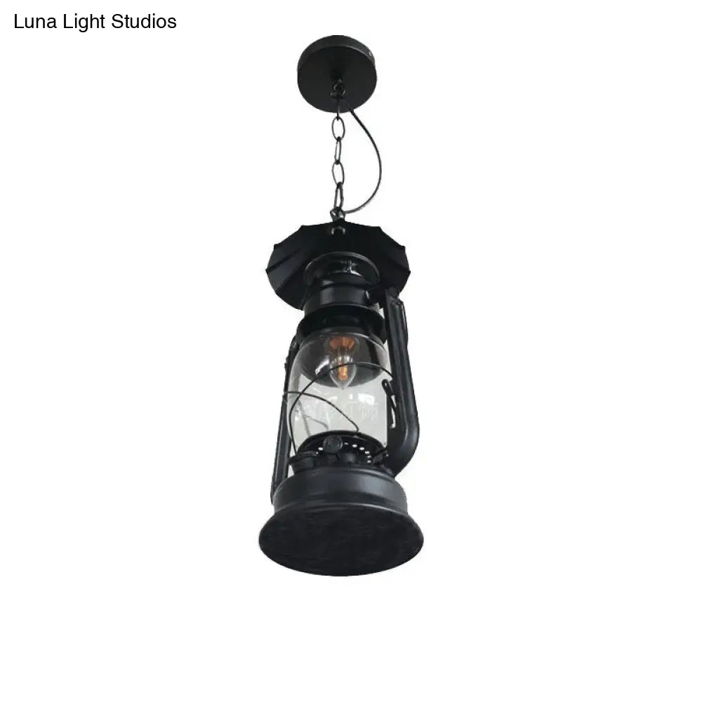 Nautical Kerosene Lantern Pendant Light - Clear Glass Hanging Lamp for Corridor