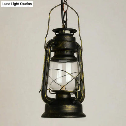 Nautical Kerosene Lantern Pendant Light - Clear Glass Hanging Lamp for Corridor