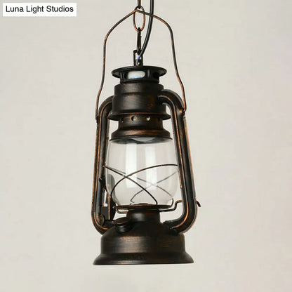 Nautical Kerosene Lantern Pendant Light - Clear Glass Hanging Lamp for Corridor