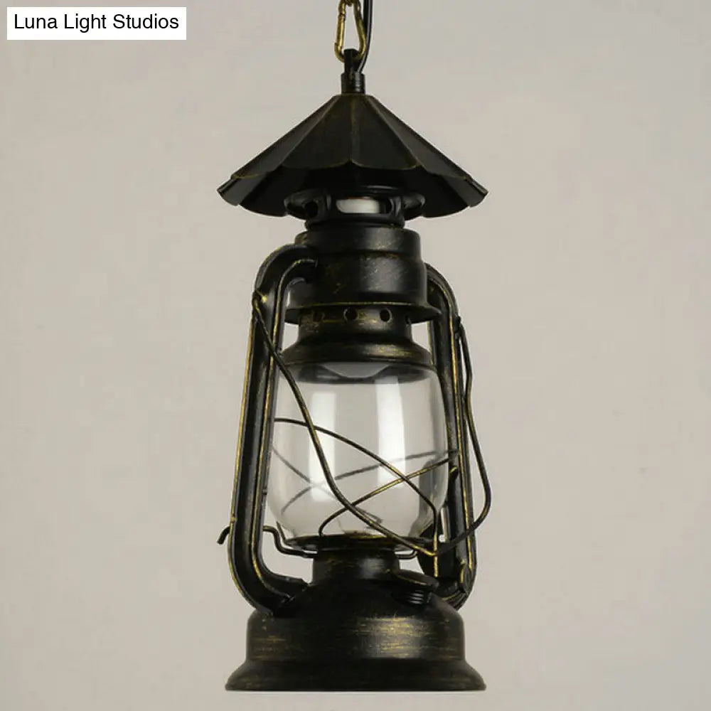 Nautical Kerosene Lantern Pendant Light - Clear Glass Hanging Lamp for Corridor