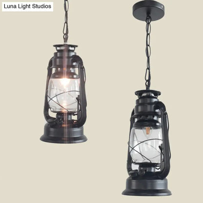 Nautical Kerosene Lantern Pendant Light - Clear Glass Hanging Lamp for Corridor