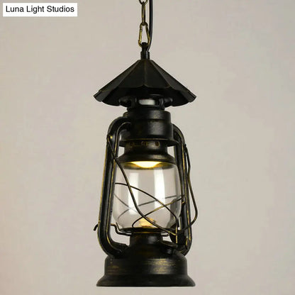 Nautical Kerosene Lantern Pendant Light - Clear Glass Hanging Lamp for Corridor