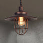 Nautical Rustic Saucer Pendant Light with Cage Shade - Wrought Iron Ceiling Fixture