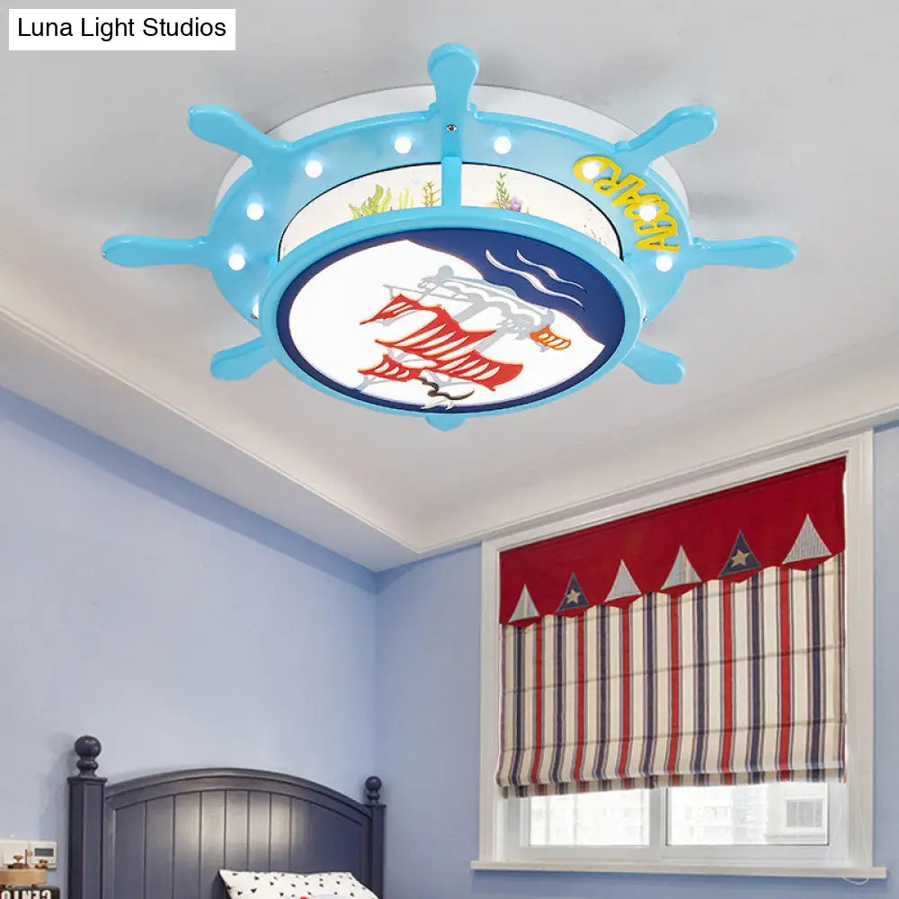 DecorBites™ DecorBites™ Nautical Ship Boys Bedroom Ceiling Light – Blue Wood Rudder Ceiling Mount