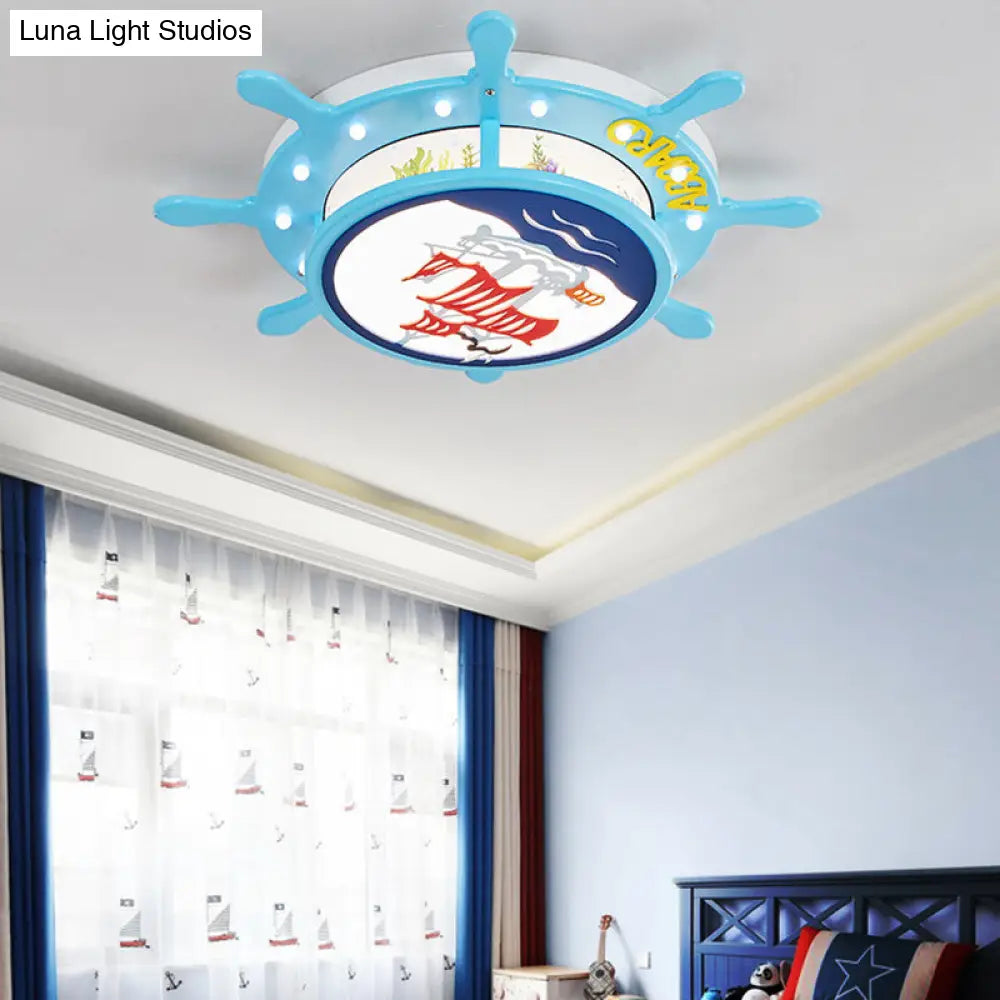 DecorBites™ DecorBites™ Nautical Ship Boys Bedroom Ceiling Light – Blue Wood Rudder Ceiling Mount