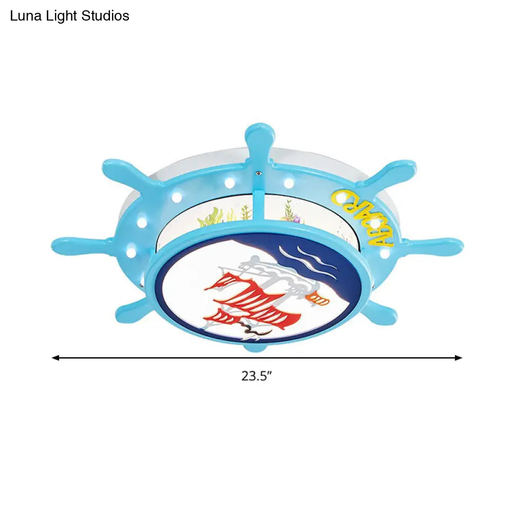 DecorBites™ DecorBites™ Nautical Ship Boys Bedroom Ceiling Light – Blue Wood Rudder Ceiling Mount