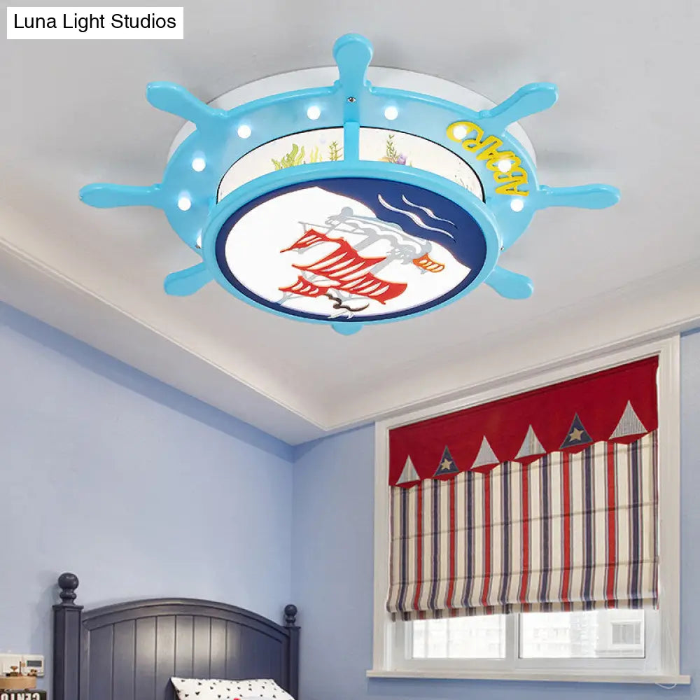 DecorBites™ DecorBites™ Nautical Ship Boys Bedroom Ceiling Light – Blue Wood Rudder Ceiling Mount