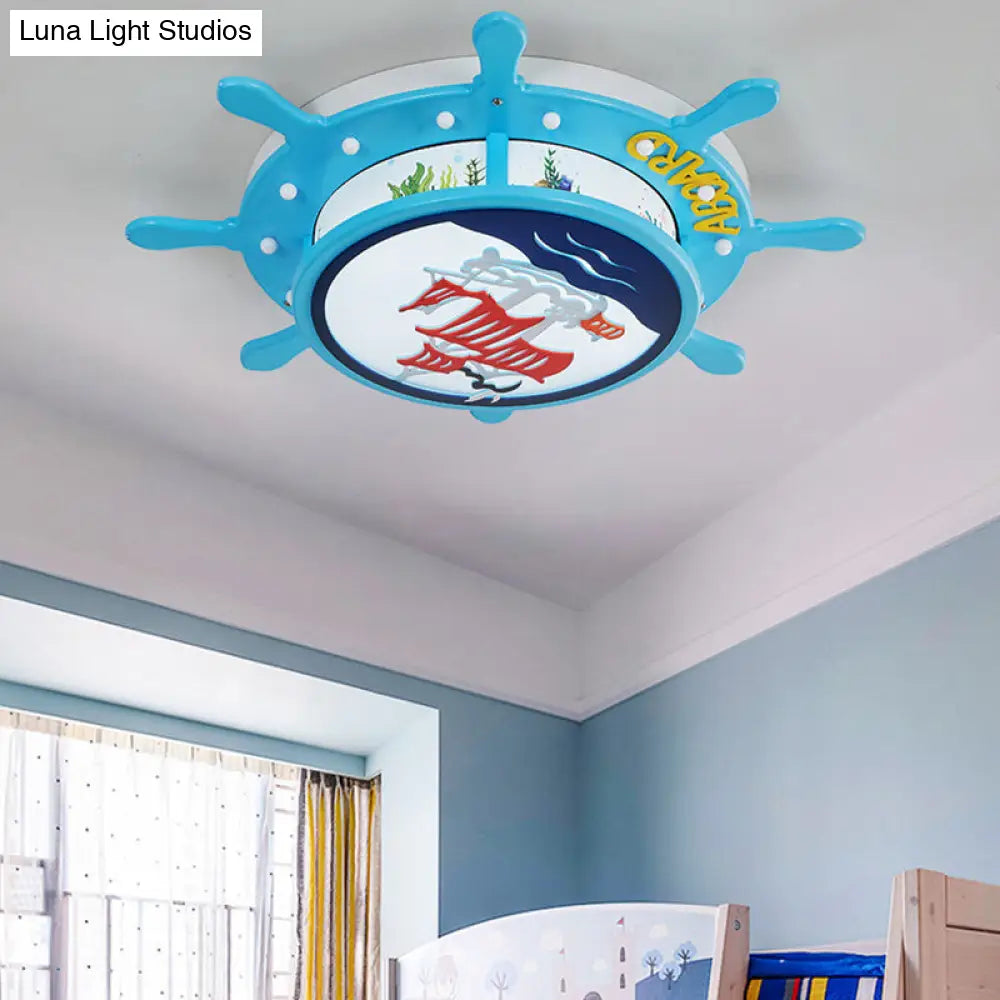 DecorBites™ DecorBites™ Nautical Ship Boys Bedroom Ceiling Light – Blue Wood Rudder Ceiling Mount