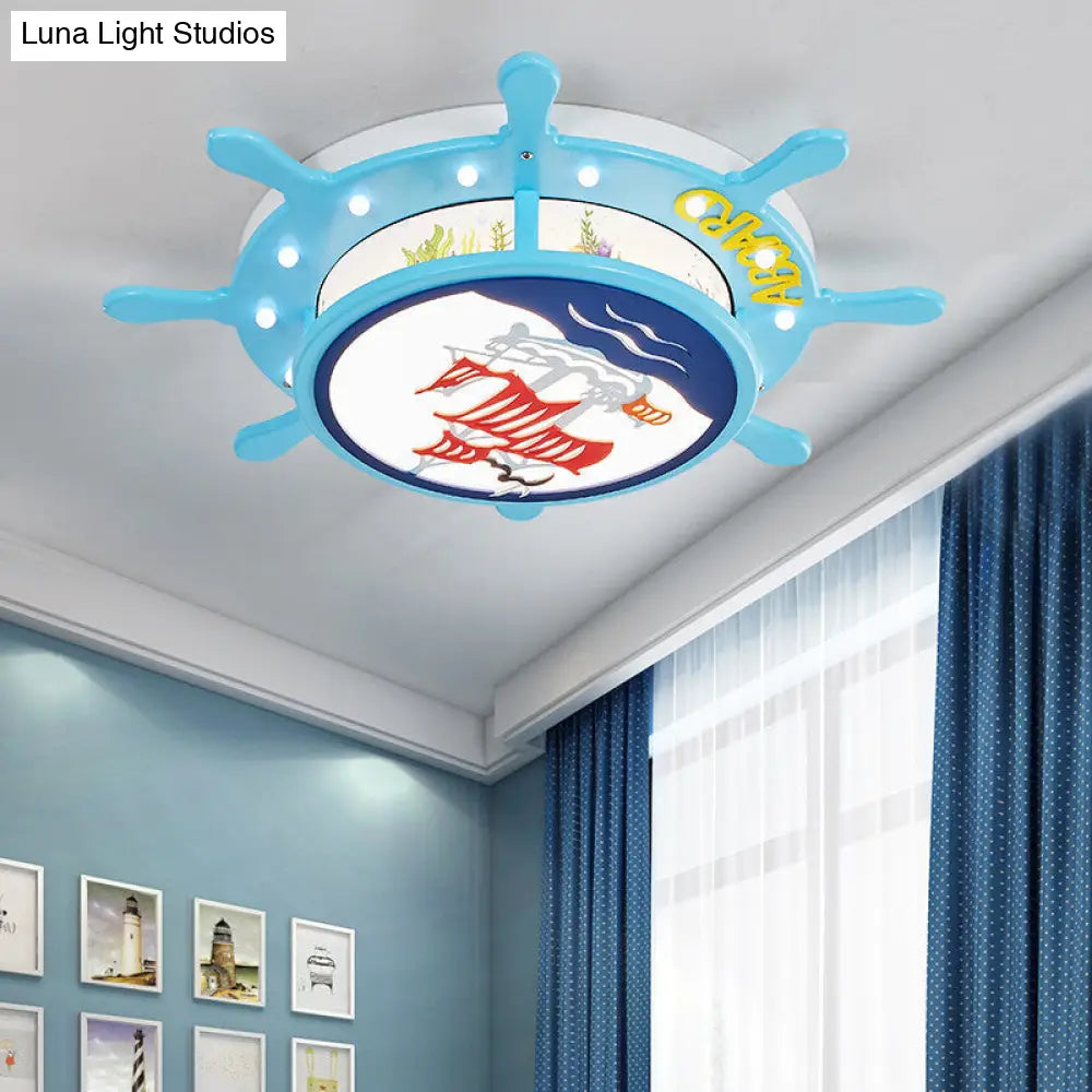 DecorBites™ DecorBites™ Nautical Ship Boys Bedroom Ceiling Light – Blue Wood Rudder Ceiling Mount