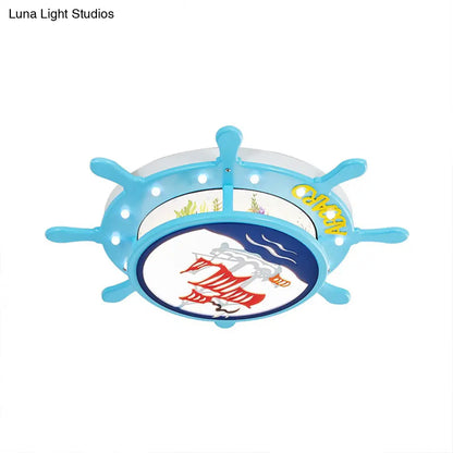 DecorBites™ DecorBites™ Nautical Ship Boys Bedroom Ceiling Light – Blue Wood Rudder Ceiling Mount