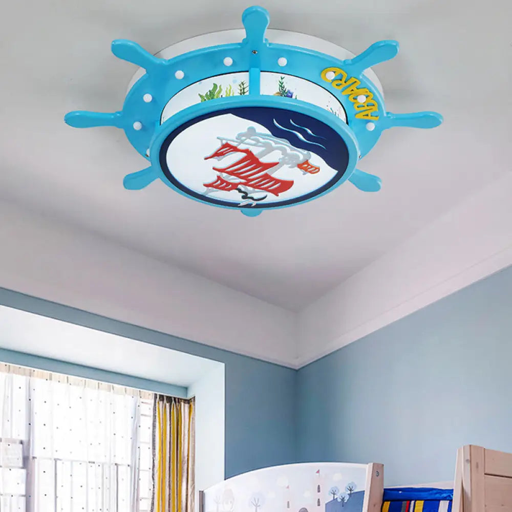 DecorBites™ DecorBites™ Nautical Ship Boys Bedroom Ceiling Light – Blue Wood Rudder Ceiling Mount