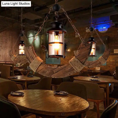 Nautical Single Bar Pendant Light with Clear Glass Cylinder and Wooden Arc Decoration