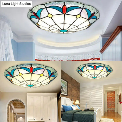 DecorBites™ DecorBites™ Nautical Stained Glass Flush Mount Ceiling Light in White - 12"/16" Width for Living Room