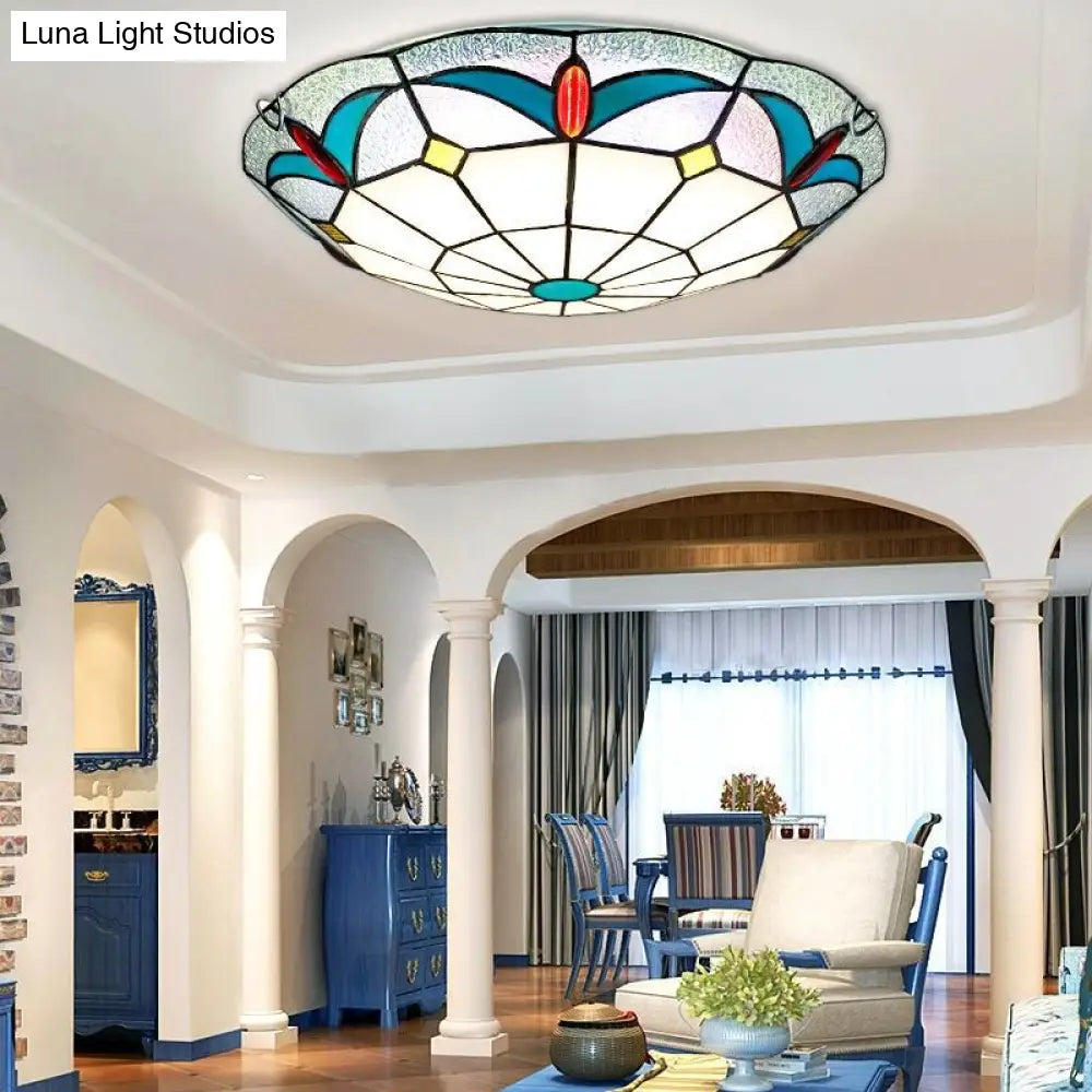 DecorBites™ DecorBites™ Nautical Stained Glass Flush Mount Ceiling Light in White - 12"/16" Width for Living Room