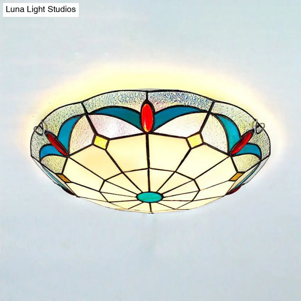 DecorBites™ DecorBites™ Nautical Stained Glass Flush Mount Ceiling Light in White - 12"/16" Width for Living Room