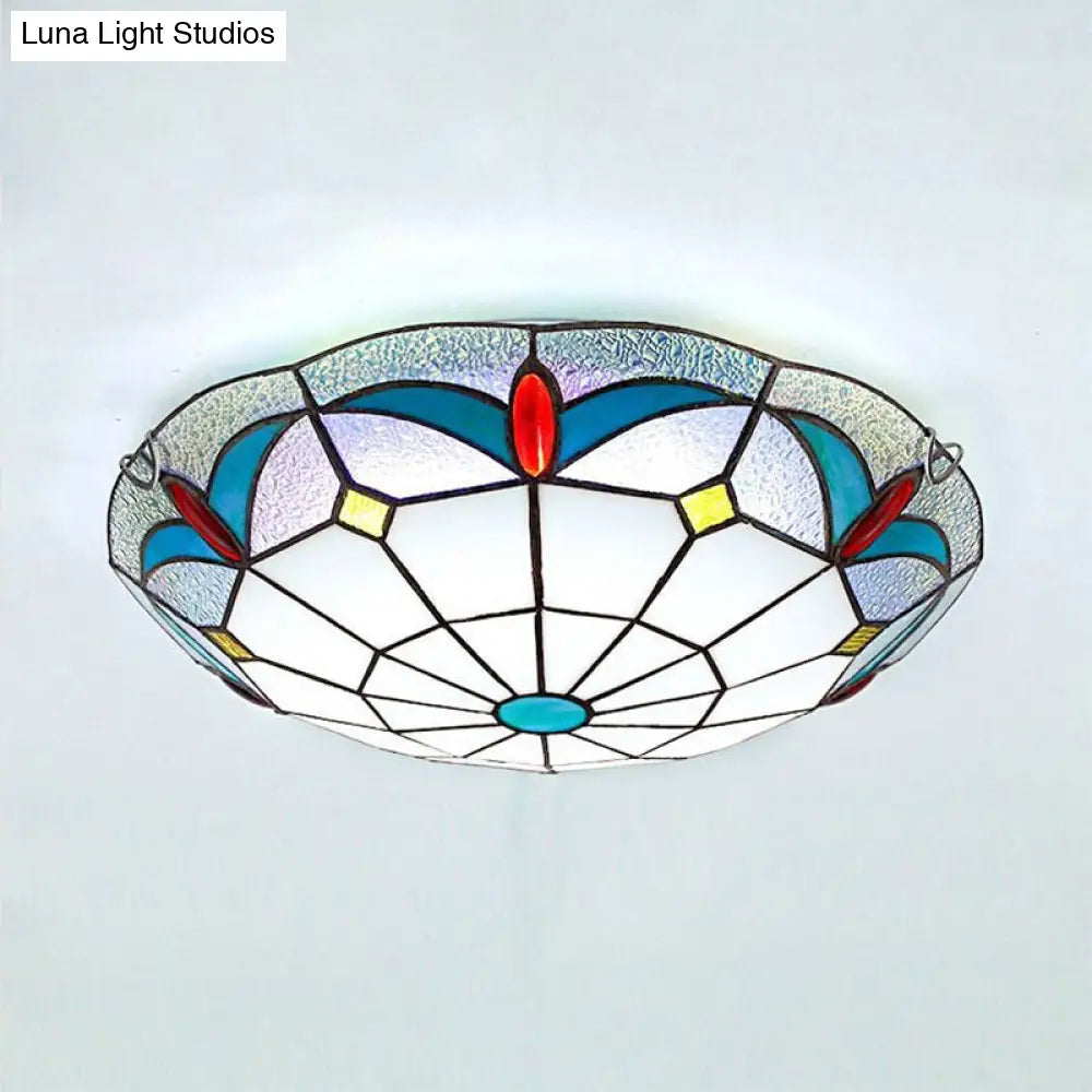 DecorBites™ DecorBites™ Nautical Stained Glass Flush Mount Ceiling Light in White - 12"/16" Width for Living Room