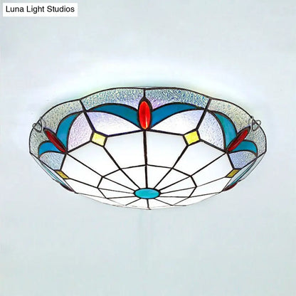 DecorBites™ DecorBites™ Nautical Stained Glass Flush Mount Ceiling Light in White - 12"/16" Width for Living Room