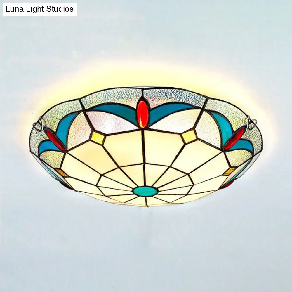 DecorBites™ DecorBites™ Nautical Stained Glass Flush Mount Ceiling Light in White - 12"/16" Width for Living Room