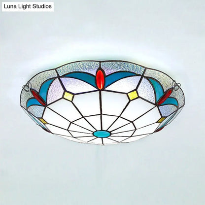 DecorBites™ DecorBites™ Nautical Stained Glass Flush Mount Ceiling Light in White - 12"/16" Width for Living Room
