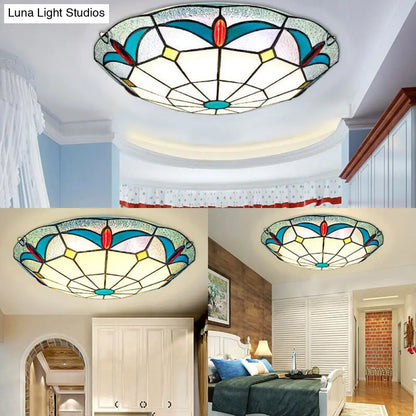 DecorBites™ DecorBites™ Nautical Stained Glass Flush Mount Ceiling Light in White - 12"/16" Width for Living Room
